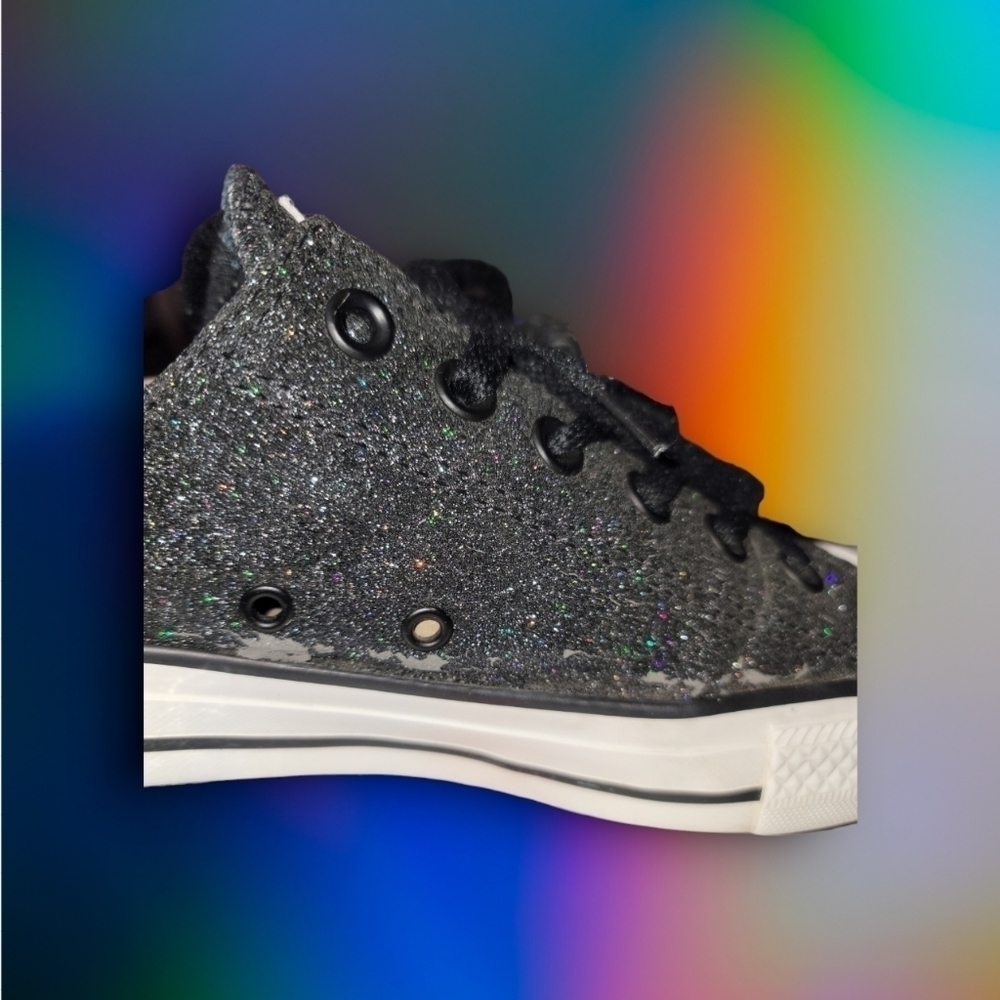 Converse All-Star Black w/Multi Color Glitter Sneakers M6 W8 Low Top Sneaker - Picture 8 of 10